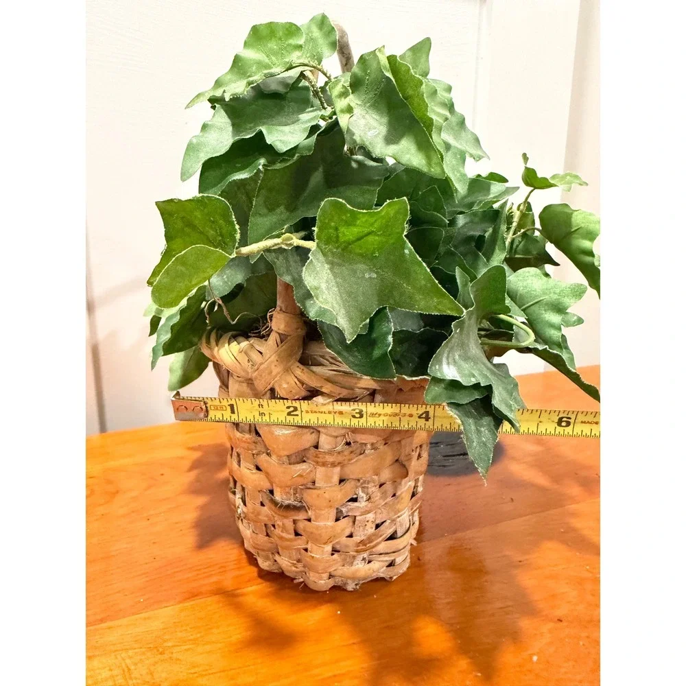 Faux Ivy Plant in Woven Wicker Basket with Handle Home Decor Greenery Accent